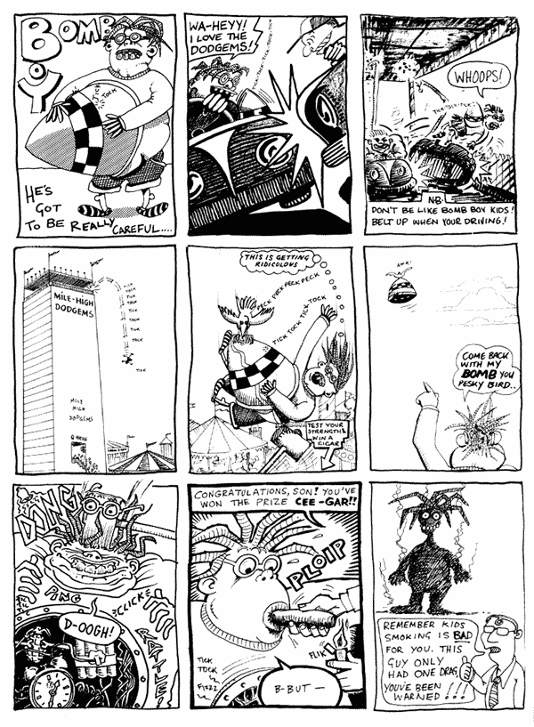 1 Bob Harrison 2 Steve Marchant 3 mooncat4 Donald Rooum 5 John Donnely 6 Jonathan Wilcock 7 Steve Whitaker 8 Andy Roberts 9 Bob Harrison | All artwork &copy; individual artists. Not to be reproduced without permission